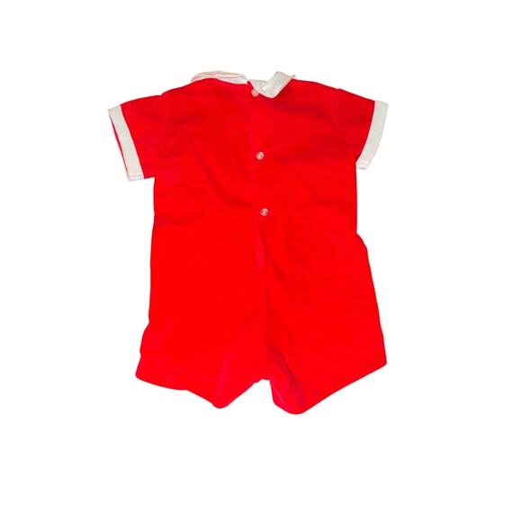 Vintage Nannette Red Velveteen Baby Romper White Deer Applique 3-6 Mo Made in US - Picture 5 of 11